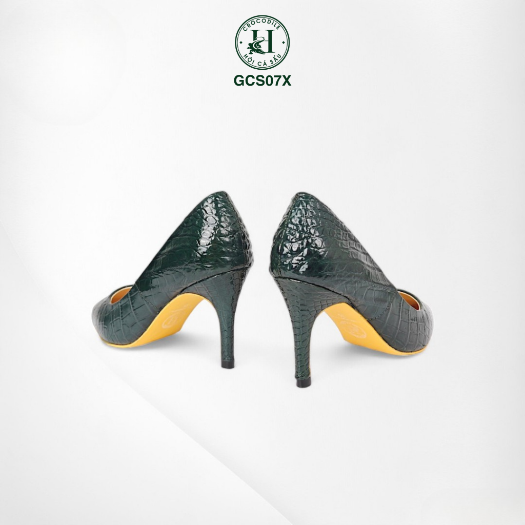 Giày nữ da cá sấu màu xanh, cao gót da cá sấu cao cấp GCS07X