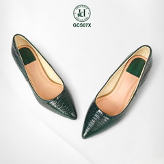 Giày nữ da cá sấu màu xanh, cao gót da cá sấu cao cấp GCS07X