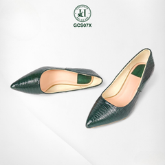 Giày nữ da cá sấu màu xanh, cao gót da cá sấu cao cấp GCS07X