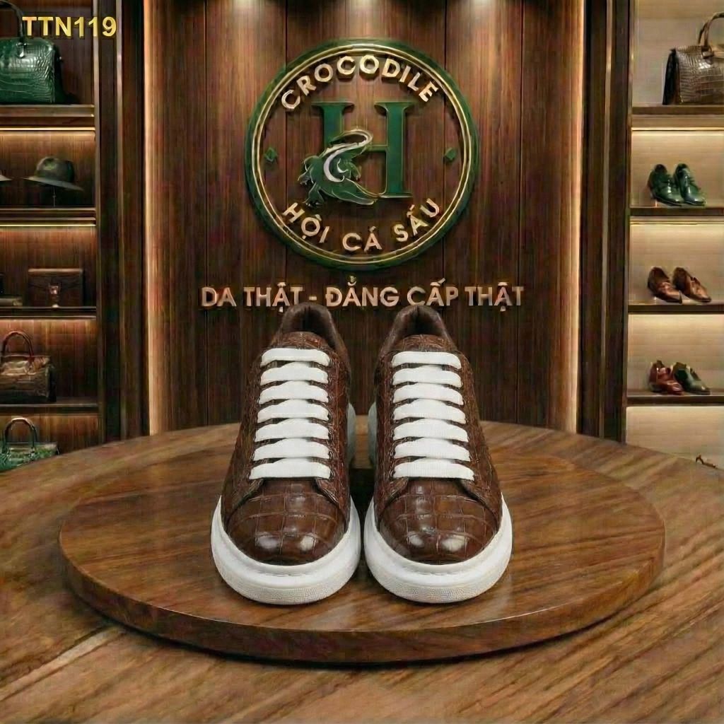 TTN119 – GIÀY THỂ THAO DA CÁ SẤU MÀU NÂU LUXURY – CHẤT ĐẲNG CẤP, FORM PHONG CÁCH