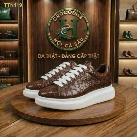 TTN119 – GIÀY THỂ THAO DA CÁ SẤU MÀU NÂU LUXURY – CHẤT ĐẲNG CẤP, FORM PHONG CÁCH