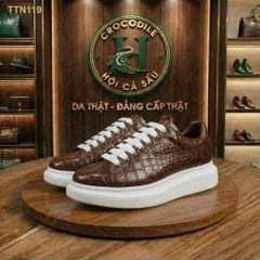 TTN119 – GIÀY THỂ THAO DA CÁ SẤU MÀU NÂU LUXURY – CHẤT ĐẲNG CẤP, FORM PHONG CÁCH