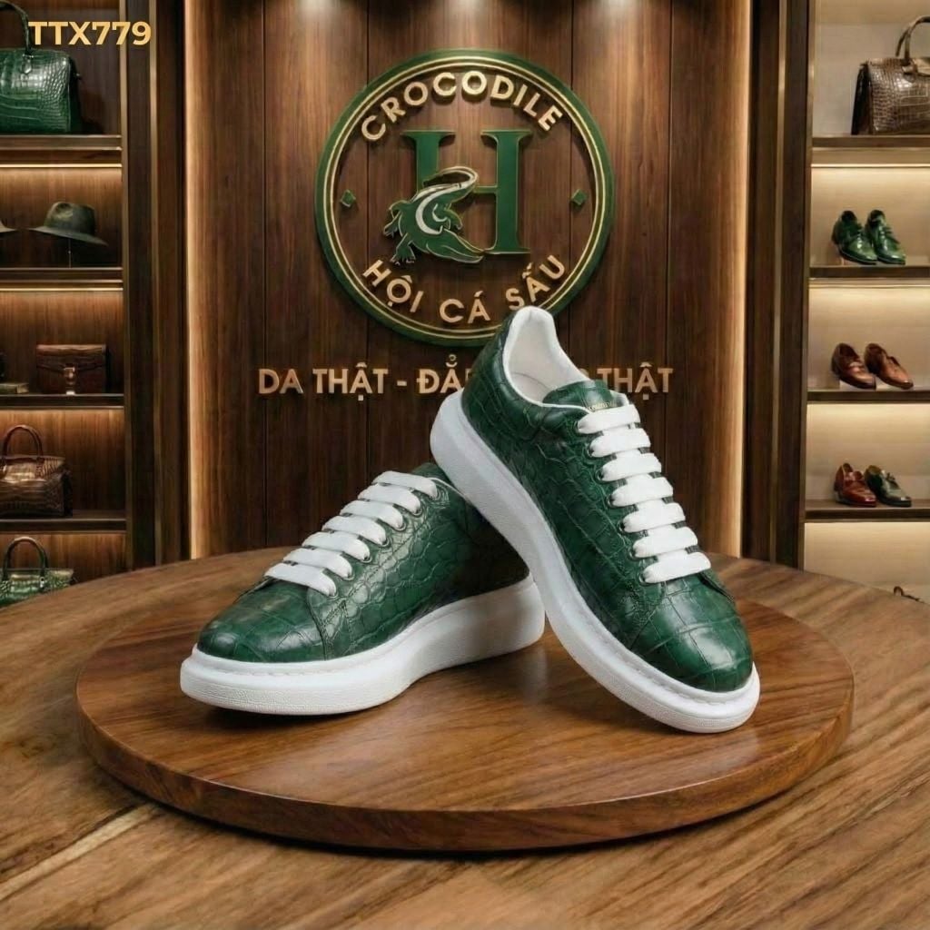 TTX779 – GIÀY THỂ THAO DA CÁ SẤU XANH LUXURY – SẮC XANH CỦA NGƯỜI TIÊN PHONG