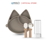 Combo khay chia ngăn mèo MOA đế hít màu beige & Bộ muỗng nĩa Modu'i, màu sand beige