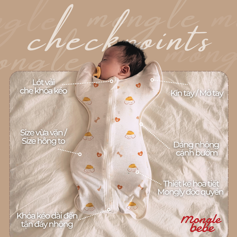 Nhộng Chũn Kín Tay & Mở Tay 2in1 Đa Năng Eyelet Airmesh Mềm Mịn Mongle Bebe Hàn Quốc Cho Bé Ngủ Ngon