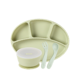 [COMBO] Khay chia ngăn đế hít, Bát đế hít silicone Modu'i màu green bean và bộ muỗng nĩa Edison màu mint