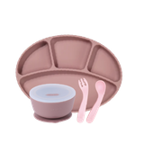 [COMBO] Khay chia ngăn đế hít, Bát đế hít silicone Modu'i và bộ muỗng nĩa Edison, màu pink