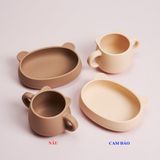 Combo Đĩa hình gấu đế hít và cốc hình gấu silicon Modu'i, màu peach (cam đào)