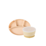 [COMBO] Khay chia ngăn đế hít màu peach, bát đế hít kèm nắp đậy silicone Modu'i, màu butter