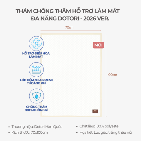 Thảm chống thấm hỗ trợ điều hòa thoáng khí Dotori, 70x100cm