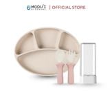 Combo khay chia ngăn đế hít màu cream & Bộ muỗng nĩa Modu'i, màu soft pink