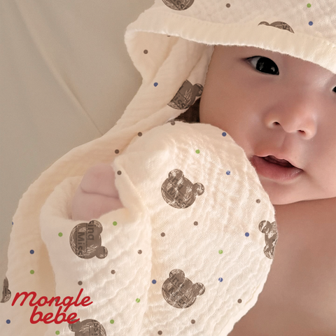 Ủ Choàng Tắm Che Nắng Cotton Muslin Cho Bé Mongle Bebe Hàn Quốc