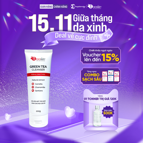 Sữa rửa mặt trà xanh GREEN TEA CLEANSER Laaskin làm sạch và cung cấp độ ẩm cho da 200g
