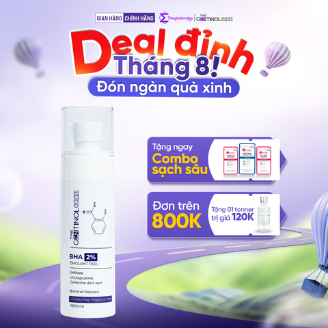 Dung dịch tẩy tế bào chết BHA 2% EXFOLIANT PEEL hỗ trợ dưỡng da trắng hồng, mờ vết nhăn The Gentinol 0221 100ml