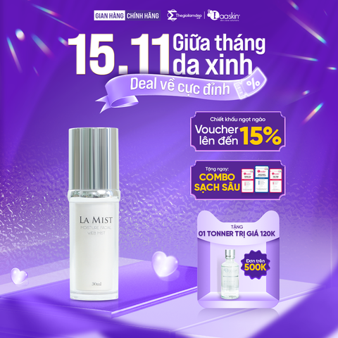 Nước xịt khoáng nâng cơ Lamist Laaskin hỗ trợ làm mịn da, giảm nếp nhăn và chân chim 30ml