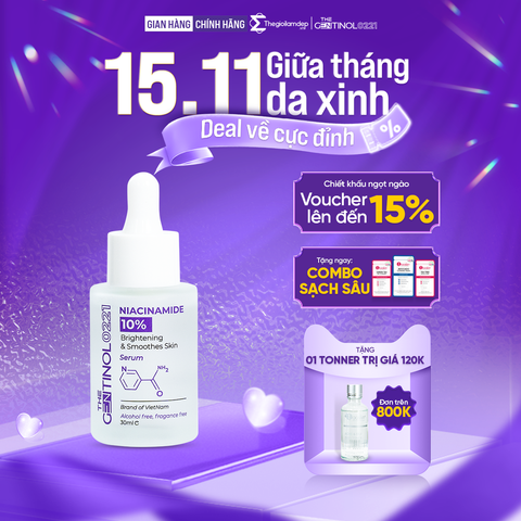 Serum trắng hồng da Niacinamide kiểm soát dầu, mụn, dưỡng trắng, giảm nếp nhăn, trẻ hóa làn da The Gentinol 0221 30ml