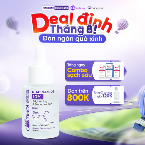 Serum trắng hồng da Niacinamide kiểm soát dầu, mụn, dưỡng trắng, giảm nếp nhăn, trẻ hóa làn da The Gentinol 0221 30ml