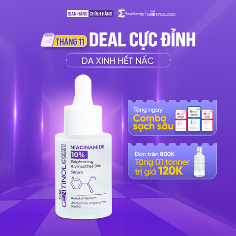 Serum trắng hồng da Niacinamide kiểm soát dầu, mụn, dưỡng trắng, giảm nếp nhăn, trẻ hóa làn da The Gentinol 0221 30ml