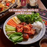  Cá tầm nướng muối ớt kèm đồ cuốn 