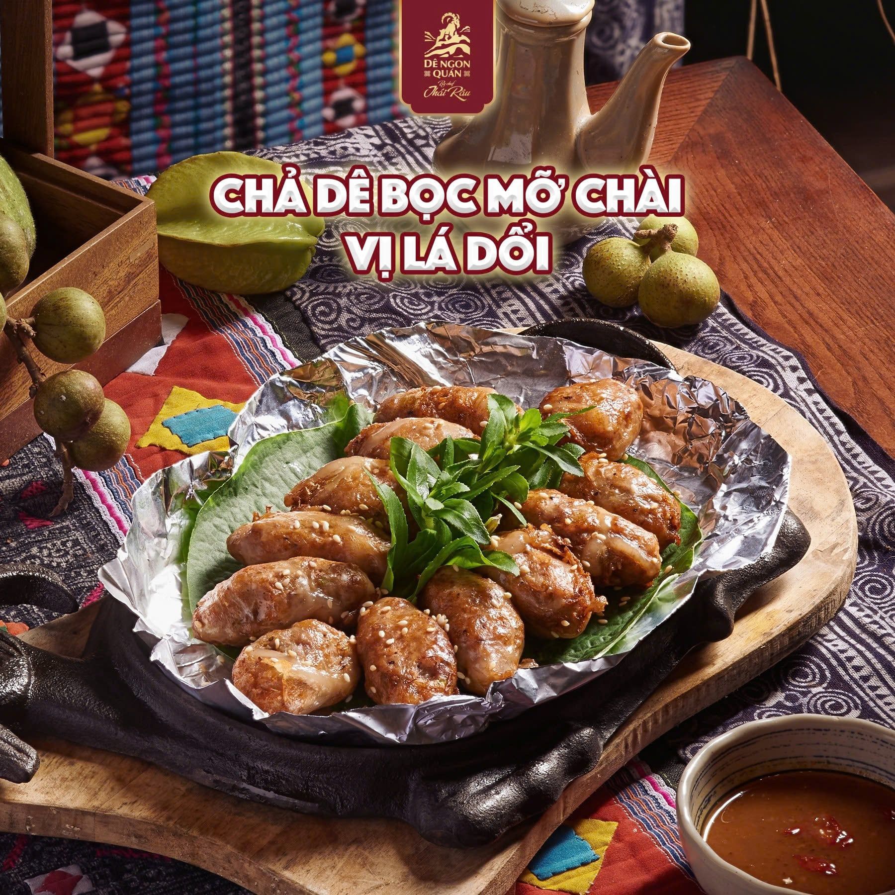  Chả dê bọc mỡ chài vị lá dổi 