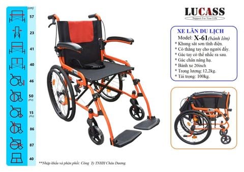  Xe lăn du lịch sắt sơn LUCASS X-61 (bánh lớn) 