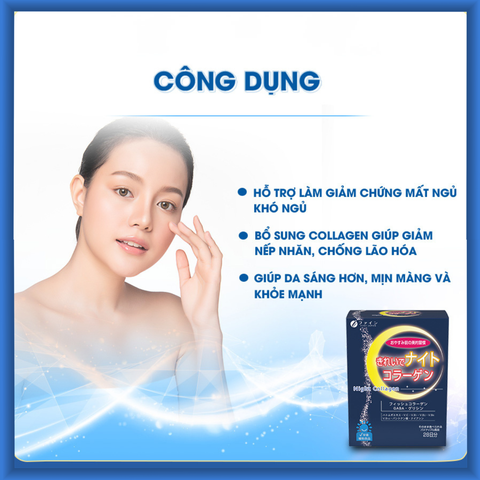  THỰC PHẨM BẢO VỆ SỨC KHỎE FFC GLYNERU NIGHT COLLAGEN FINE JAPAN HỘP 28 GÓI 