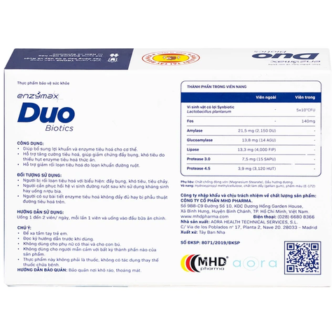  Men tiêu hóa và lợi khuẩn bổ sung enzyme Enzymax Duo Biotics 20 viên 
