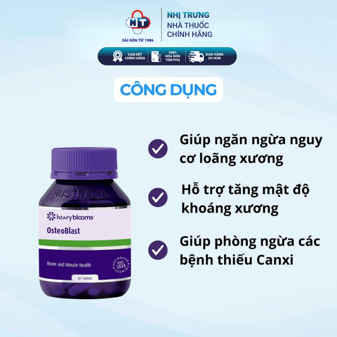  Viên uống bổ sung canxi Henry Blooms Osteoblast (60viên) Vitamin D3,Vitamin K xương chắc khoẻ giảm loãng xương 