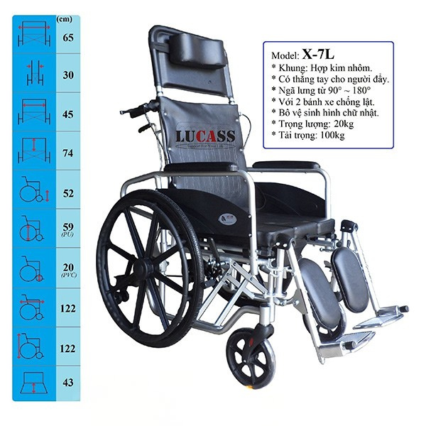  Xe lăn đa năng có thắng LUCASS X-7L 