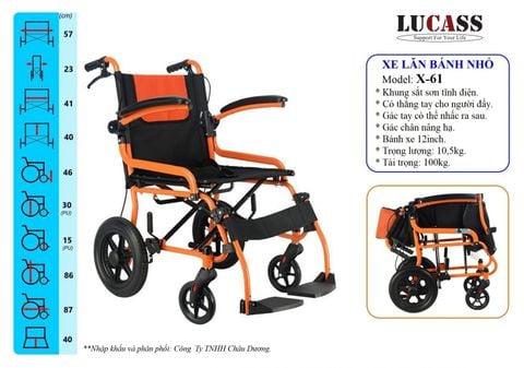  Xe lăn sắt sơn LUCASS X-61 (bánh nhỏ) 