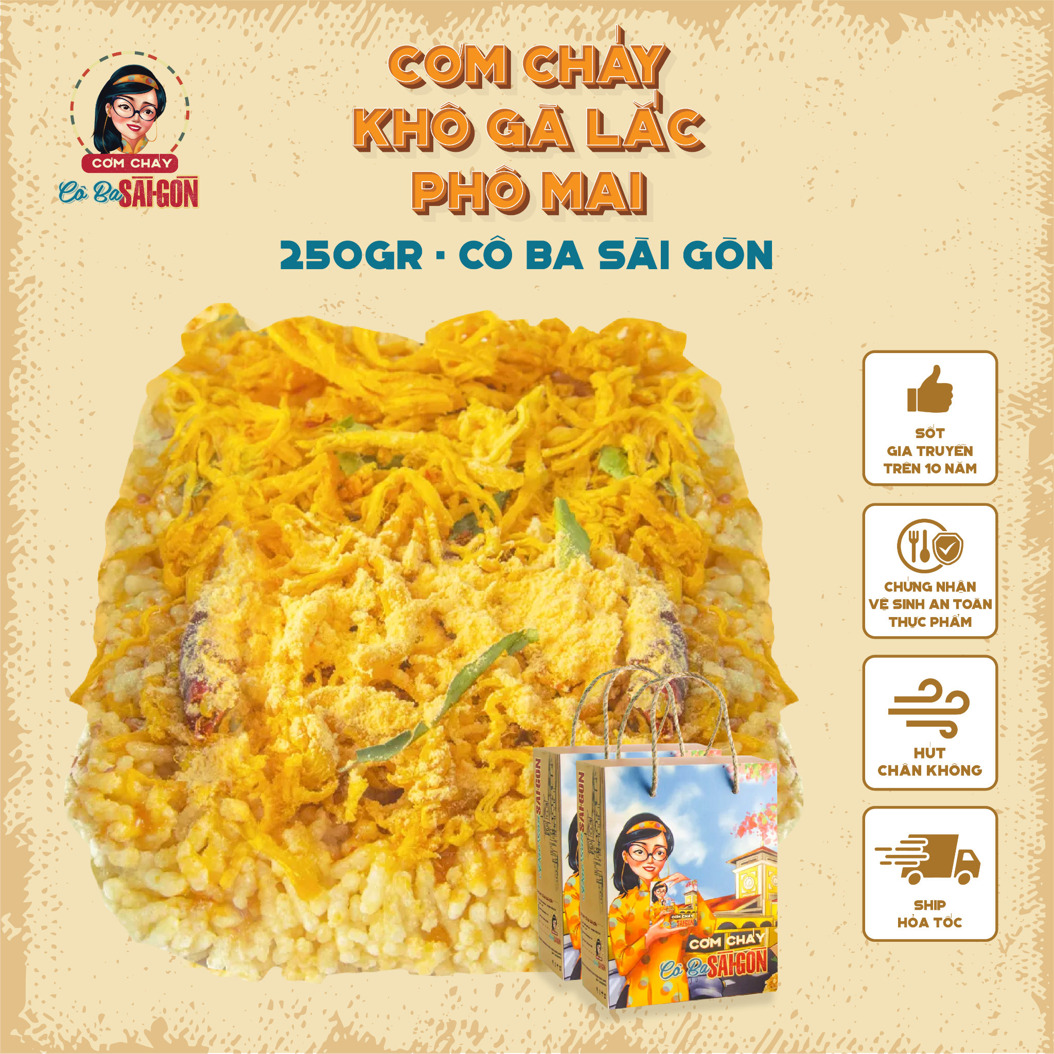 Cơm Cháy Khô Gà Lá Chanh Phô Mai Ép Khuôn Vuông