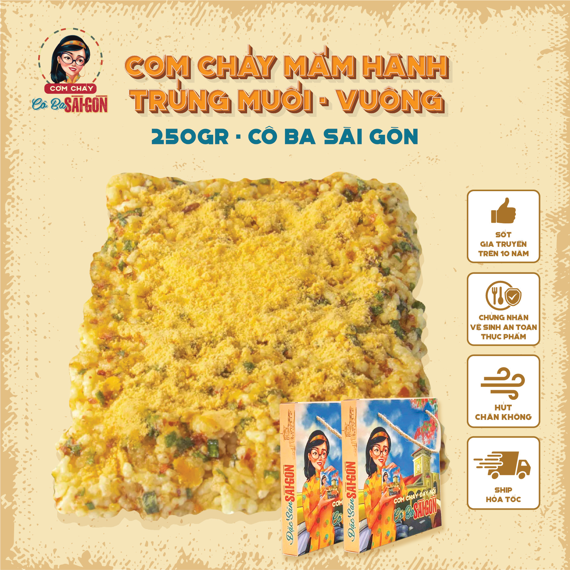 Cơm Cháy Mắm Hành Trứng Muối Ép Khuôn Vuông