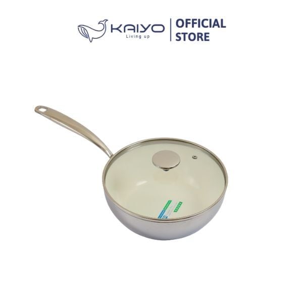  KAIYO- Chảo inox Ceramic sâu lòng vung kính 24cm 