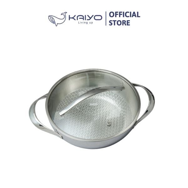  KAIYO- Chảo inox tay cầm 24cm có vung kính 