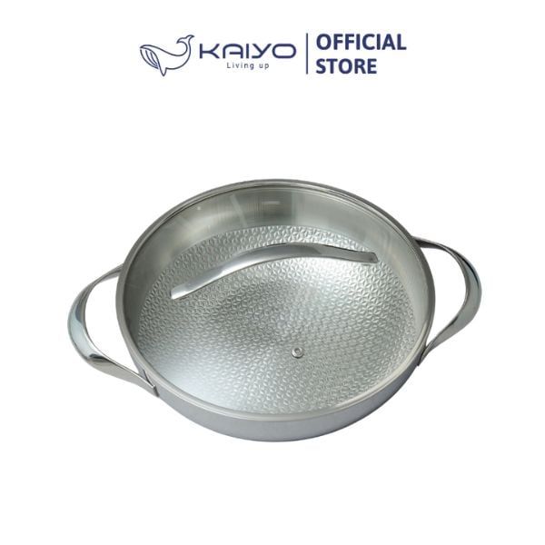  KAIYO- Chảo inox tay cầm 28cm có vung kính 