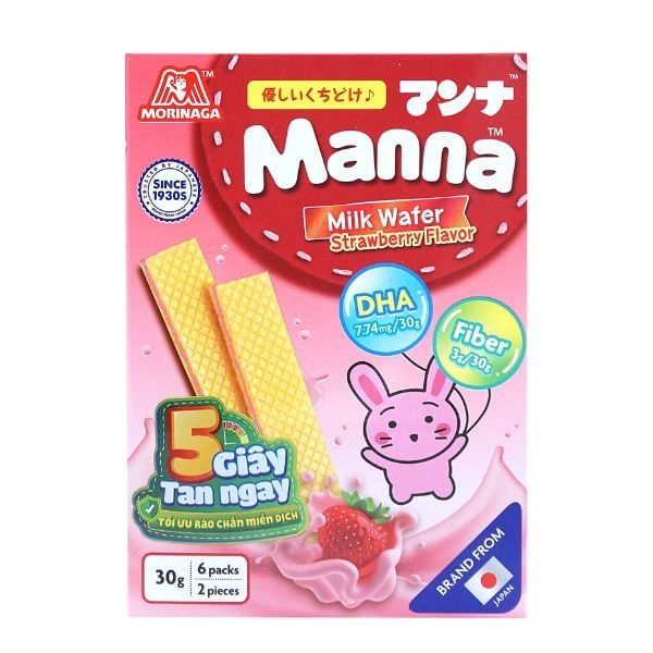  MORINAGA- Bánh xốp Manna vị dâu hộp 30g 
