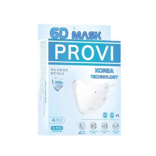  PROVI- Khẩu trang 6D 4 lớp hộp 5 chiếc 