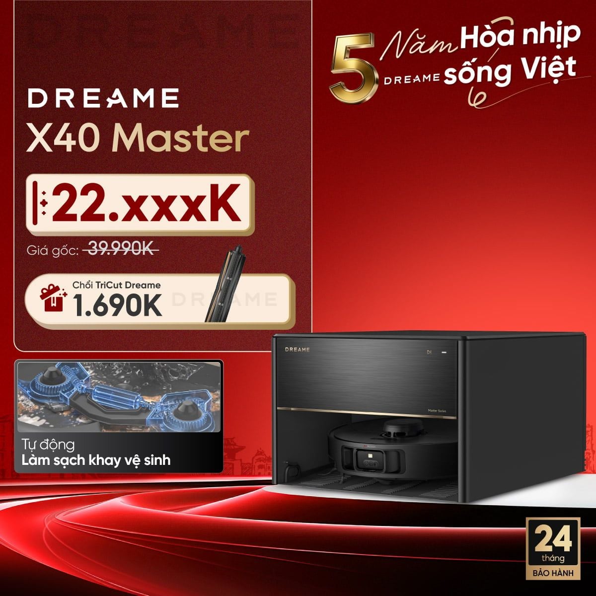  Robot hút bụi lau sàn chuyên dụng thông minh Dreame X40 Master 