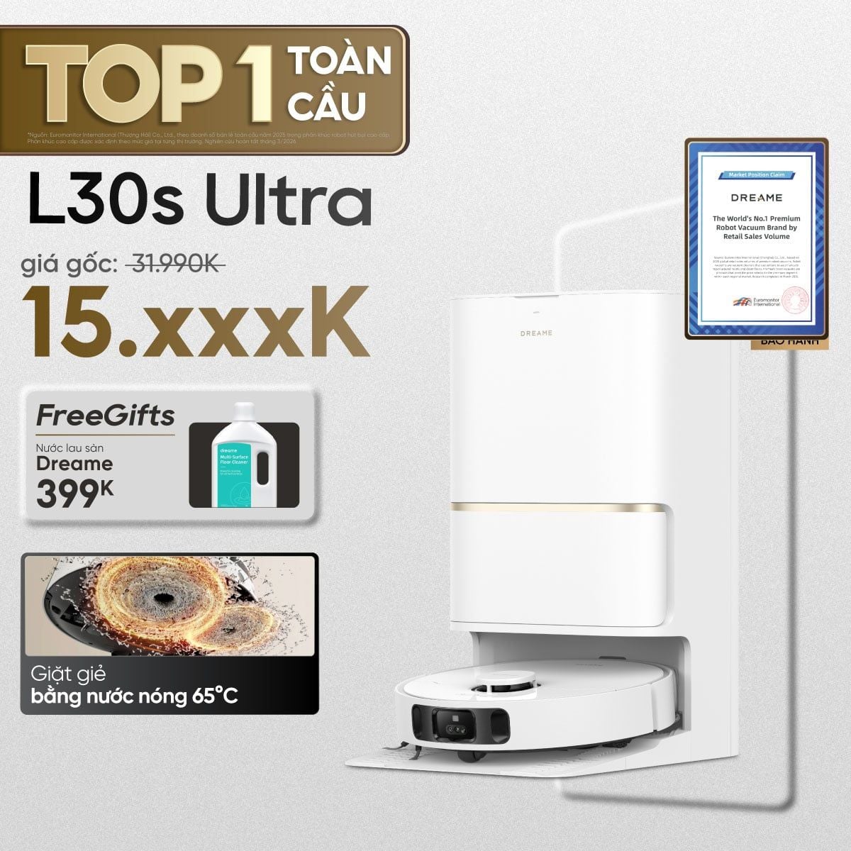  Robot hút bụi lau sàn chuyên dụng thông minh Dreame L30s Ultra 