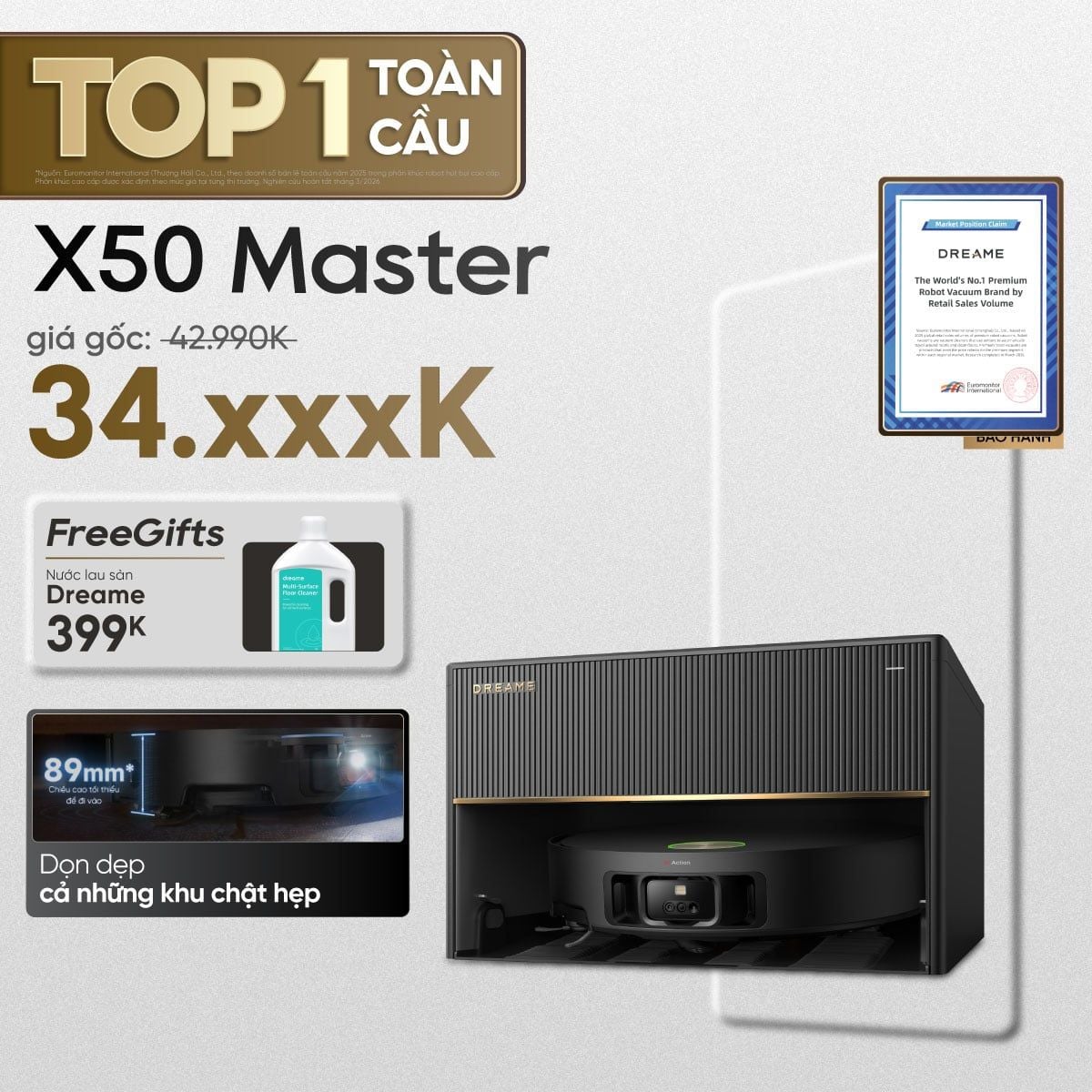  Robot hút bụi lau sàn chuyên dụng thông minh X50 Master 