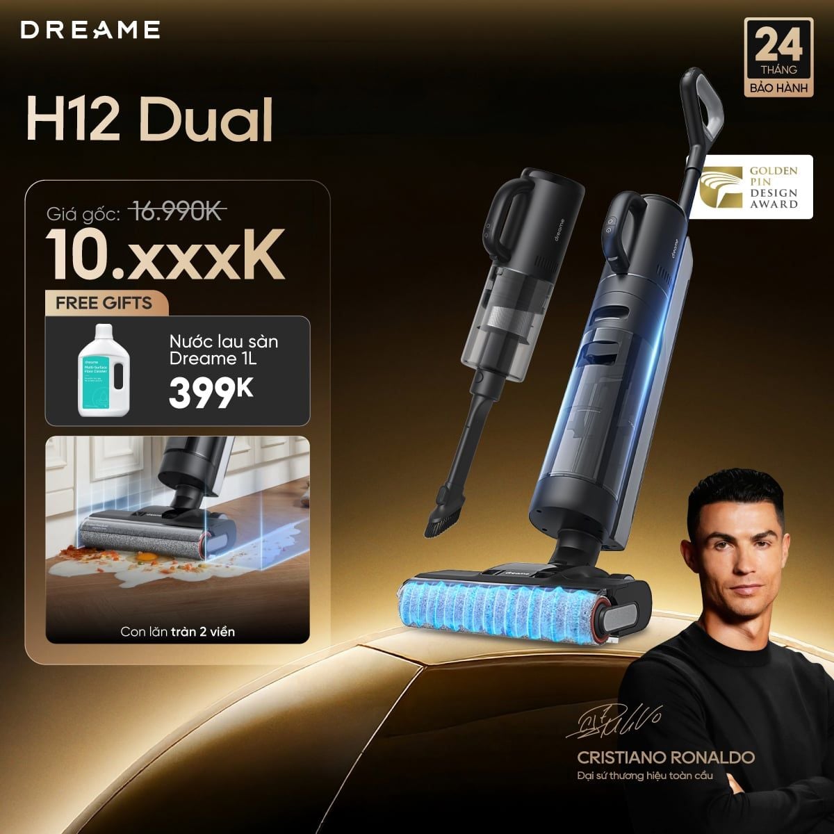  Máy hút bụi lau sàn khô & ướt cầm tay không dây đa năng Dreame H12 Dual 