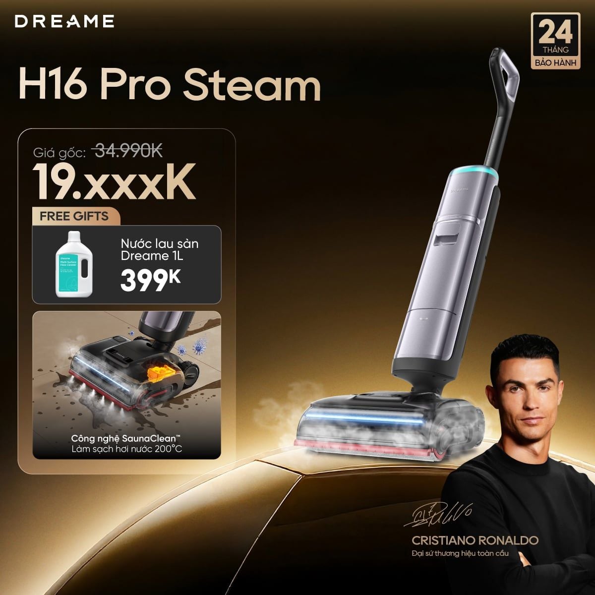 MÁY HÚT BỤI LAU SÀN KHÔ & ƯỚT H16 PRO STEAM 
