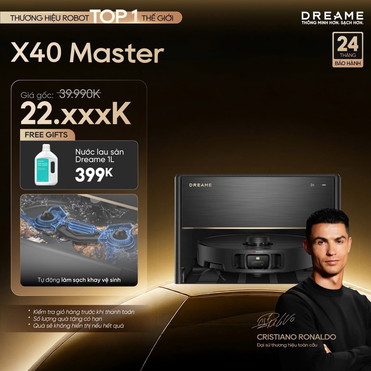  Robot hút bụi lau sàn chuyên dụng thông minh Dreame X40 Master 