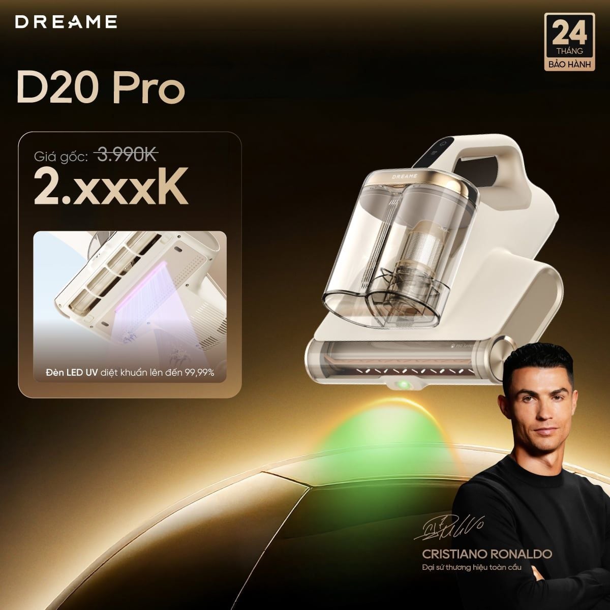  Máy hút bụi giường nệm diệt khuẩn, lọc bụi mịn Dreame D20 Pro 