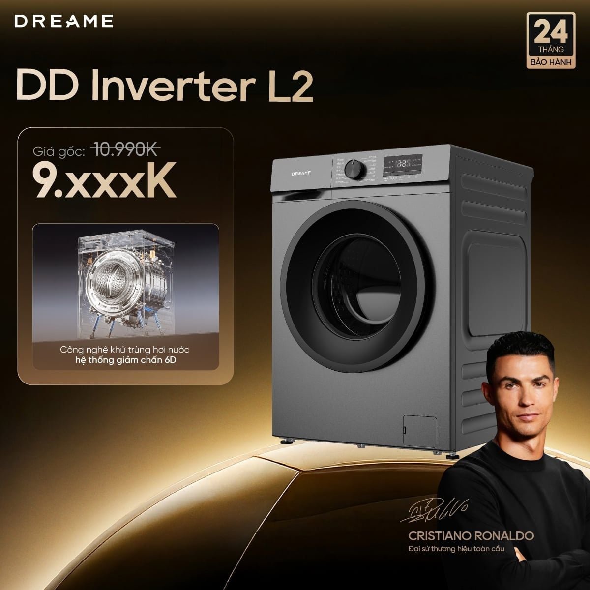  Dreame DD Inverter L2 Máy giặt cửa trước | Hệ thống giảm chấn 6D  | Công nghệ khử trùng hơi nước  | BH 24 tháng 