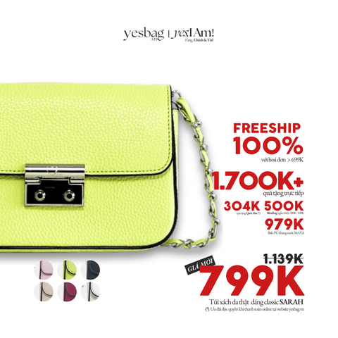 Túi xách nữ da thật kiểu dáng classic SARAH  (Giảm còn 799K, Tặng quà tới 1,7Tr+ - áp Mã & chọn Quà tại bước Thanh toán)