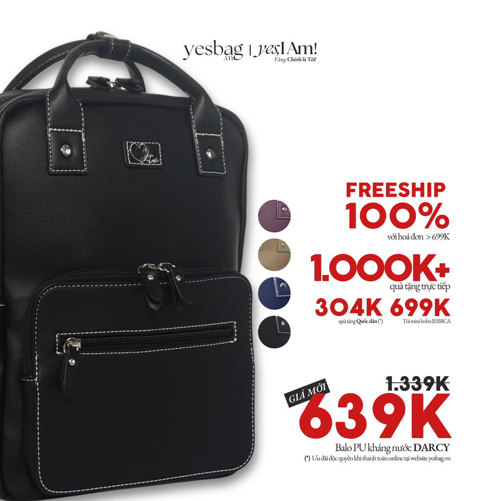 Balo PU kháng nước DARCY (Giảm còn 639K, Tặng quà tới 1Tr+ - áp Mã & chọn Quà tại bước Thanh toán)