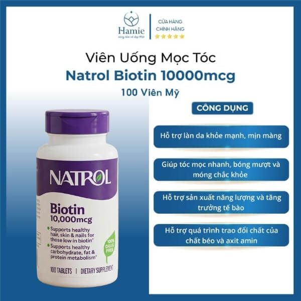 Thuốc Mọc Tóc Biotin của Mỹ 10,000mcg 100 Viên Mẫu Mới