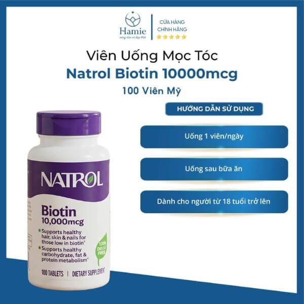 Thuốc Mọc Tóc Biotin của Mỹ 10,000mcg 100 Viên Mẫu Mới
