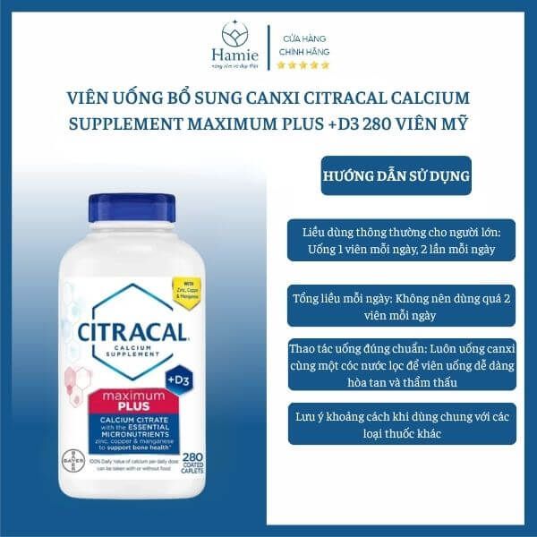 Viên Uống Bổ Sung Canxi Citracal Calcium Supplement D3 280 Viên Mỹ